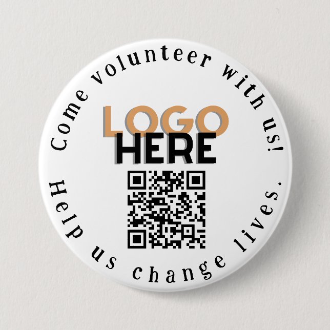 Come Volunteer QR Code Promotional Button Pin (Front)