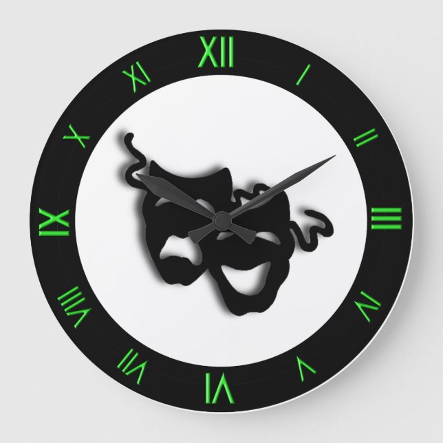 Comedy and Tragedy Cool Green Theatre Wall Clock (Front)