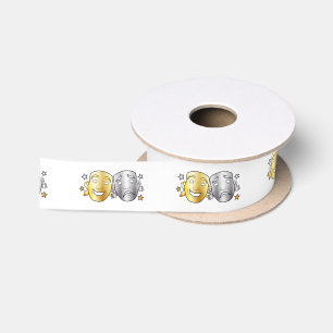 Comedy and Tragedy Drama Masks Gold Silver 1.5" Satin Ribbon