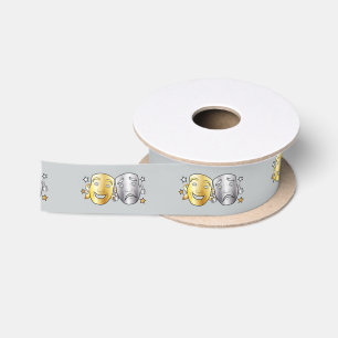 Comedy and Tragedy Drama Masks Gold Silver 1.5" Satin Ribbon