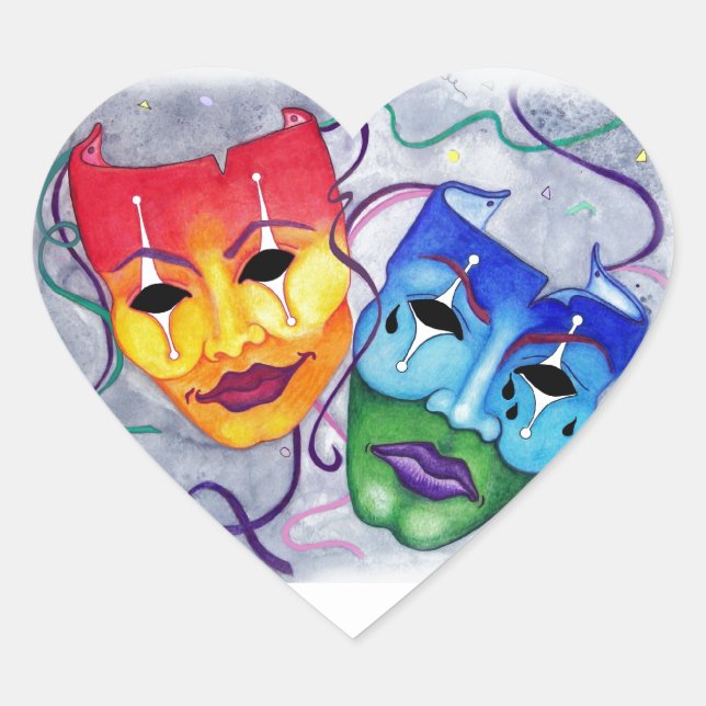 Comedy and Tragedy Heart Sticker (Front)