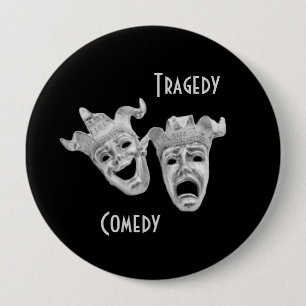 Comedy and Tragedy Masks Silver Theatre 10 Cm Round Badge