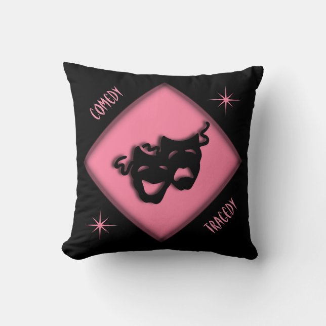 Comedy and Tragedy Pink and Black Theatre  Cushion (Front)