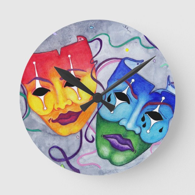 Comedy and Tragedy Round Clock (Front)