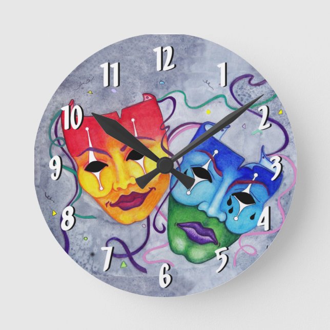Comedy and Tragedy Round Wall Clock (Front)