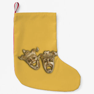 Comedy and Tragedy Theater Masks Gold Small Christmas Stocking