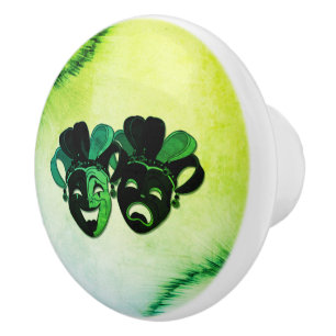 Comedy and Tragedy Theatre Design Green Ceramic Knob