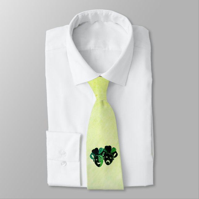  Comedy and Tragedy Theatre Design Green Tie (Tied)