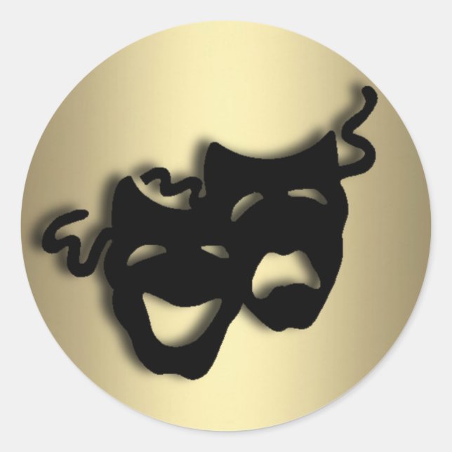 Comedy and Tragedy Theatre Gold Classic Round Sticker (Front)