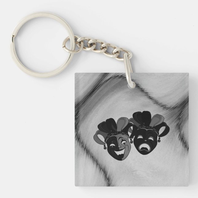 Comedy and Tragedy Theatre Jester Masks Silver Key Ring (Front)