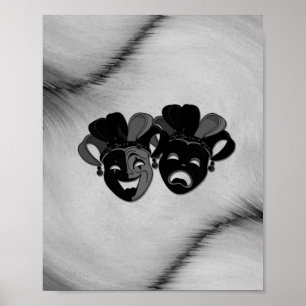 Comedy and Tragedy Theatre Jester Masks Silver Poster