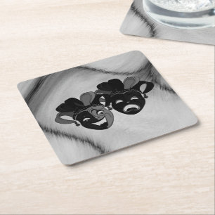 Comedy and Tragedy Theatre Jester Masks Silver Square Paper Coaster
