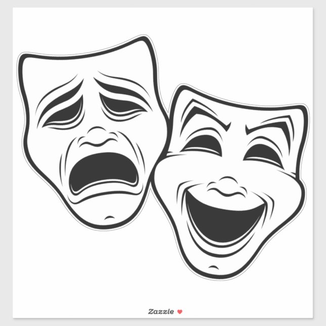 Comedy And Tragedy Theatre Masks Black Line (Sheet)