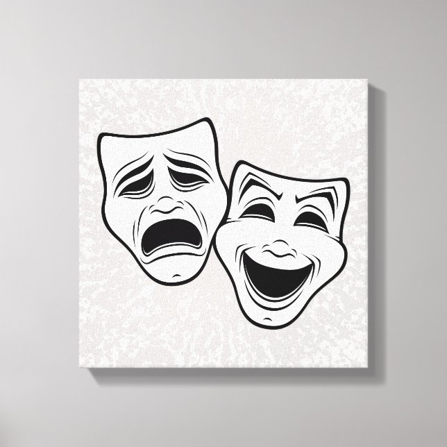 Comedy And Tragedy Theatre Masks Black Line Canvas Print (Front)