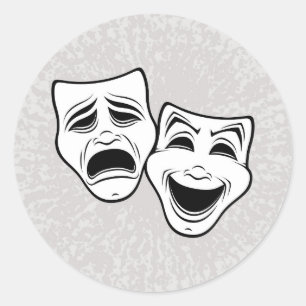 Comedy And Tragedy Theatre Masks Black Line Classic Round Sticker