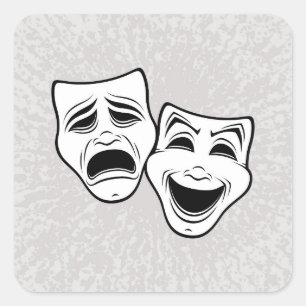 Comedy And Tragedy Theatre Masks Black Line Square Sticker