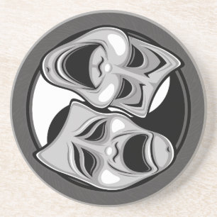 Comedy and Tragedy Theatre Masks Yin Yang Design Coaster