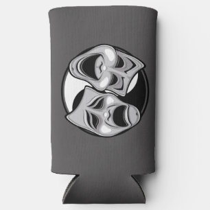Comedy and Tragedy Theatre Masks Yin Yang Design Seltzer Can Cooler