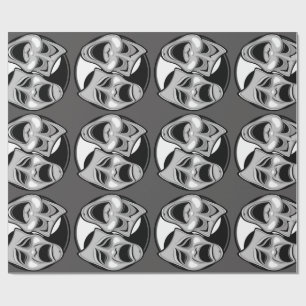 Comedy and Tragedy Theatre Masks Yin Yang Design Wrapping Paper