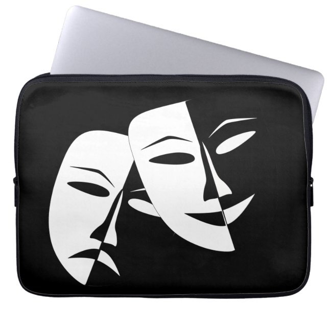 Comedy Tragedy Black and White Theater Mask Laptop Sleeve (Front)