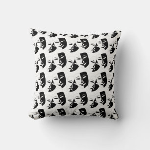 Comedy Tragedy Black and White Theatre Mask Cushion