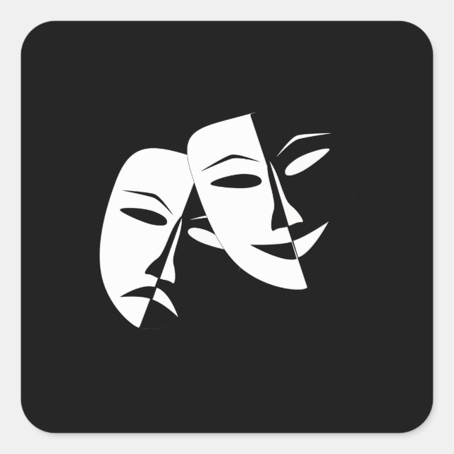 Comedy Tragedy Black and White Theatre Mask Square Sticker (Front)