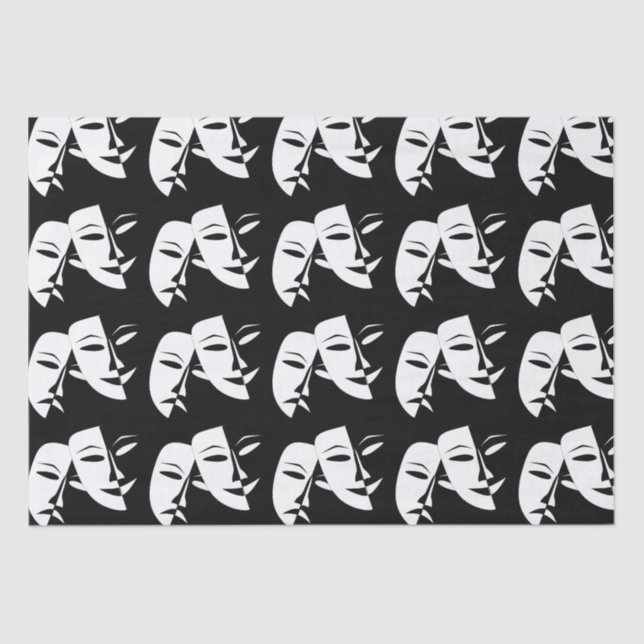 Comedy Tragedy Black and White Theatre Mask  Tissue Paper (Front)