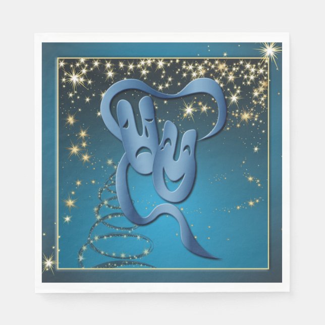 Comedy Tragedy Blue Theatre Mask Blue Napkin (Front)