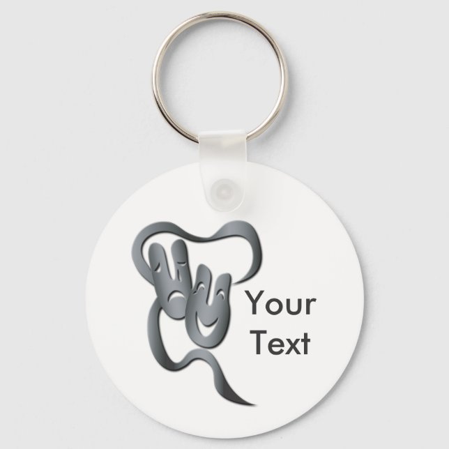 Comedy Tragedy Grey Theatre Mask Key Chain (Front)