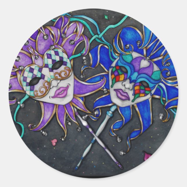 Comedy/Tragedy Jester Masks Classic Round Sticker (Front)