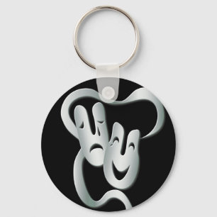 Comedy Tragedy Theatre Mask Black White Basic Key Ring