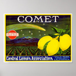 Comet Brand Lemon Crate Label Western Litho Co Poster