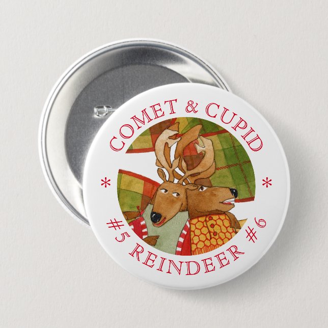 COMET CUPID REINDEER Round Pin Button (Front & Back)