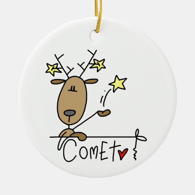 Comet Reindeer Christmas Tshirts and Gifts Ceramic Tree Decoration (Front)