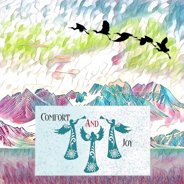 Comfort And Joy Christmas Blessing  Angels Praying Rectangular Sticker (Comfort And Joy Christmas Blessing Angels Praying Rectangular Sticker)