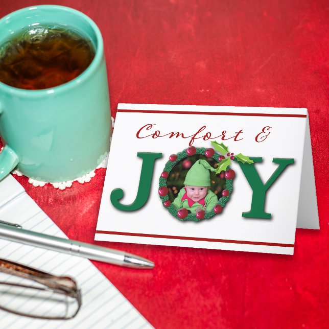 Comfort and Joy Christmas Holiday Photo Card (Comfort & Joy Photo Holiday card.)