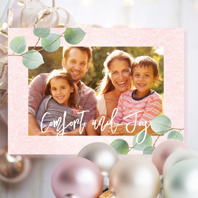 Comfort and Joy Pastel Pink Airy Sweet Christmas   Card (Creator Uploaded)