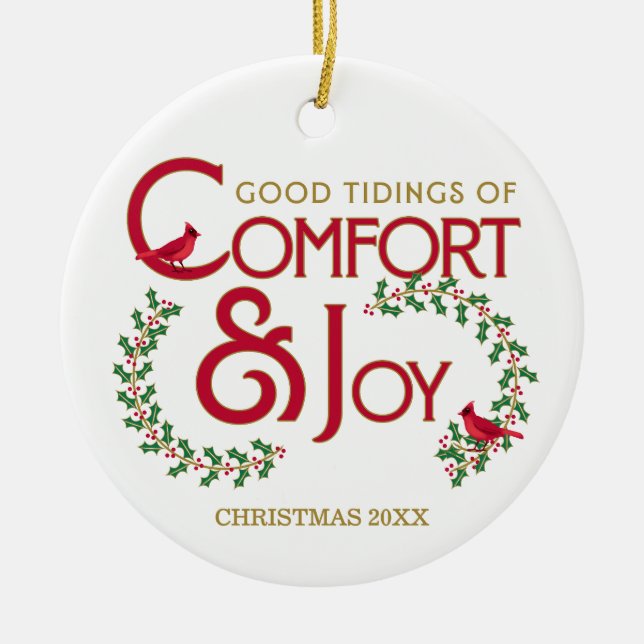 Comfort and Joy Red Cardinal Personalised Ornament (Front)