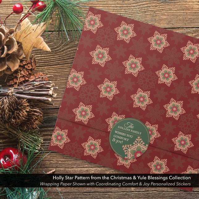 Comfort & Joy Holly Star Personalised Stickers (Comfort & Joy Holly Star Personalized Stickers Shown with Coordinating Wrapping Paper.)