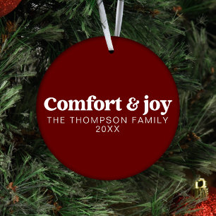 Comfort & Joy Modern Minimalist Dark Red Christmas Ornament
