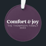 Comfort & Joy Modern Minimalist Purple Christmas Ornament<br><div class="desc">Introducing our "Comfort & Joy" Modern Minimal Purple Christmas Ornament, a delightful addition to your holiday décor that combines timeless elegance with modern flair. Crafted from shatterproof material, this ornament offers both durability and a stylish aesthetic, ensuring it remains a cherished part of your festive celebrations for years to come....</div>