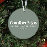 Comfort & Joy Modern Minimalist Sage Christmas  Ornament<br><div class="desc">Introducing our "Comfort & Joy Sage Green Modern Minimalist Christmas Ornament with Photo, " a serene and personalised addition to your holiday decor. Crafted with a minimalist design, this sage green ornament exudes tranquillity and is adorned with the heartfelt message of "Comfort & Joy." What sets it apart is the...</div>