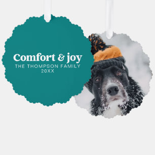 Comfort & Joy Modern Minimalist Teal Christmas Tree Decoration Card