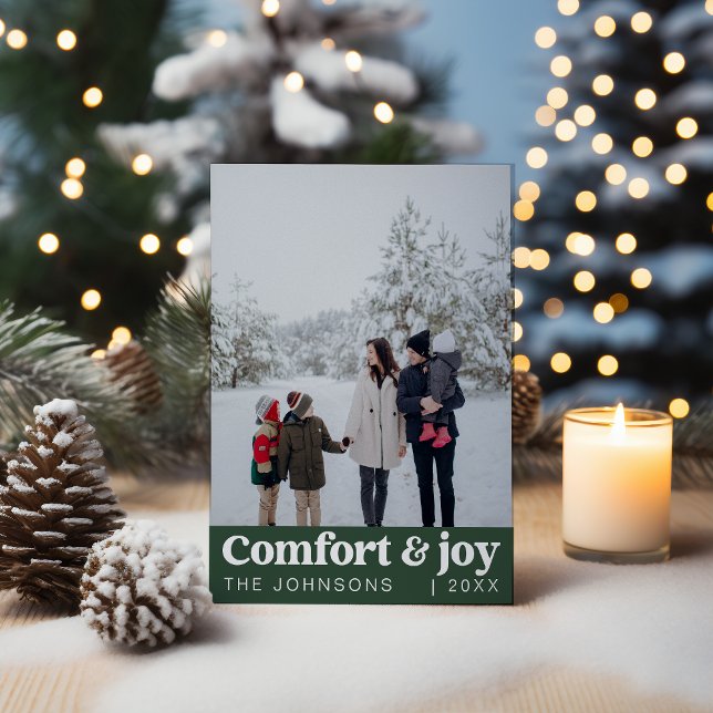 Comfort & Joy Photo and Name Modern Christmas Holiday Card (Creator Uploaded)