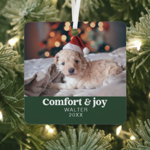 Comfort & Joy Photo and Name Modern Christmas  Metal Tree Decoration