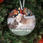 Comfort & Joy Photo and Name Modern Christmas  Ornament<br><div class="desc">Introducing our "Comfort & Joy Photo and Name Modern Christmas Sage Green Ornament, " a heartwarming and personalised gift that's perfect for friends, family, coworkers, and even beloved pets. Crafted with care, this ornament boasts a contemporary design and carries the uplifting message of "Comfort & Joy." What makes it truly...</div>