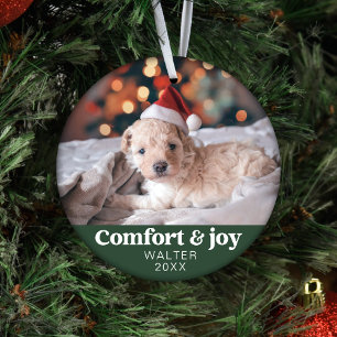 Comfort & Joy Photo and Name Modern Christmas  Ornament