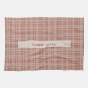 Comfort Joy Terracotta Beige Plaid Warm Holiday Tea Towel