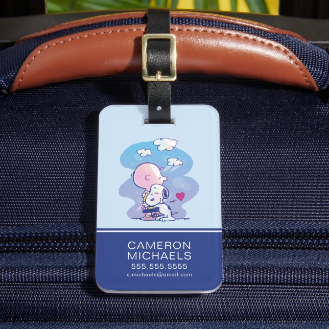 Comfort & Security | Charlie & Snoopy Hug Luggage Tag (Front Insitu 2)