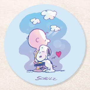 Comfort & Security   Charlie & Snoopy Hug Round Paper Coaster